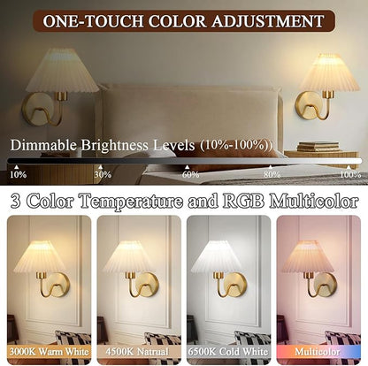 ADISUN Wall Sconces Sets of 2 RGB Battery Operated Wall Sconces for Bedroom Dresser Classic Golden Wall Lamp with Remote for Living Room Bathroom Dining Room Corridor Staircase (2 Bulbs Included)