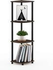 Furinno TURN-N-TUBE Corner Shelf, 4-Tier Corner Bookshelf, Display Storage Shelves with Open Shelves, for Organization and Storage, Living Room, Home Office, Garage, Columbia Walnut