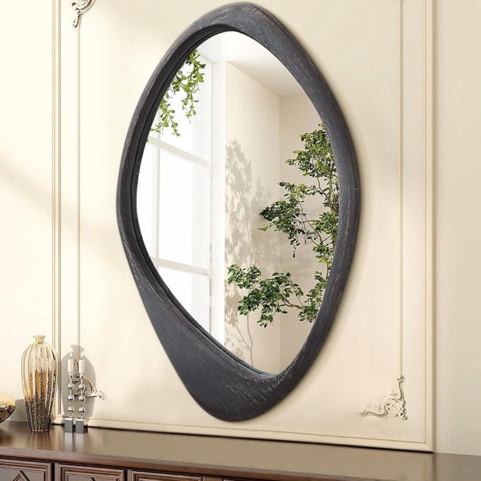 AAZZKANG Vintage Wall Mirror with Wood Framed Large Irregular Hanging Mirrors 28"x20" Decorative for Bathroom Bedroom Living Room Entryway