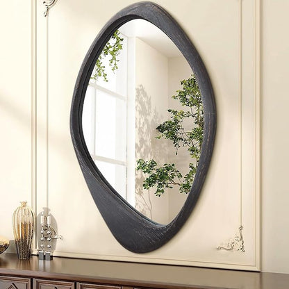 AAZZKANG Vintage Wall Mirror with Wood Framed Large Irregular Hanging Mirrors 28"x20" Decorative for Bathroom Bedroom Living Room Entryway