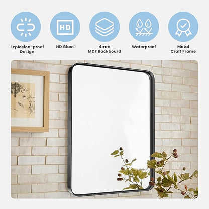 DUMOS Black Metal Bathroom Mirrors for Over Sink, 30x21 Inch Wall Mounted Vanity for Restroom, Farmhouse, Corner, Horizontally or Vertically Hanging