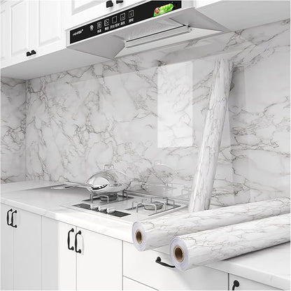 Yancorp White Gray Contact Paper Marble Wallpaper Peel and Stick Countertops Backsplash for Kitchen Waterproof Renter Friendly Wallpaper Papel Tapiz para Pared (11.8"X120")