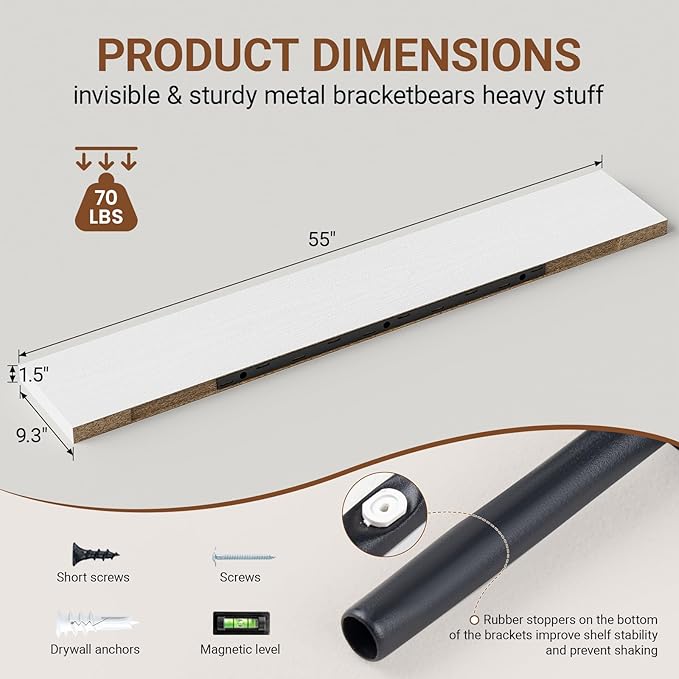 Heimlove 55 Inch Long Floating Shelves for Wall,9.3