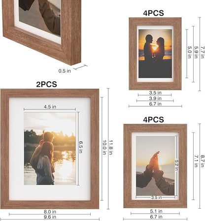 Picture Frames, Made of Real Glass and Wooden Frame, Gallery Photo Frames Set of 10 for Collage Wall Decor, Multi Sizes Including 8x10, 5x7, 4x6 for Mounting or Tabletop Display, Light Brown