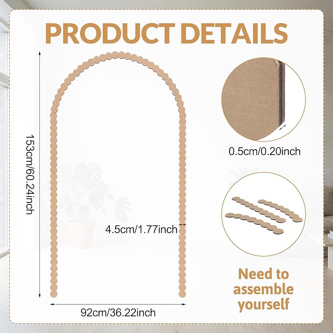 Novabright Unfinished Round Decorative Wood Trim Pre-Cut Wood Molding Cute DIY Moulding Trim Decorative Wainscoting Panel for Home Wall Cabinet Shelf Window Door, 60 x 36 Inch
