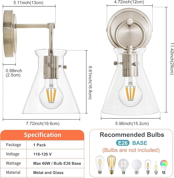 Wall Sconce for Bathroom Modern Vanity Light Fixtures Hardwired Wall Mount Lighting Lamp Farmhouse Wall Lights with 6