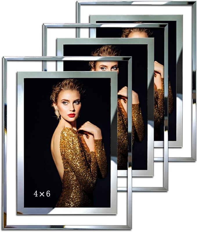 SIMON'S SHOP 4x6 Picture Frame, Wall and Tabletop Picture Frames 4x6, Glass Photo Frames Clear with Silver Borders, 3-Pack, Modern Home Office Décor