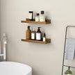 16 Inches Floating Shelves for Wall, Solid Pine Wood Picture Ledge Shelves, Walnut Wall Shelves with Lips, Nursery Book Shelves for Toys Storage Living Room Bedroom Photo Frames (2 Pcs, Walnut)