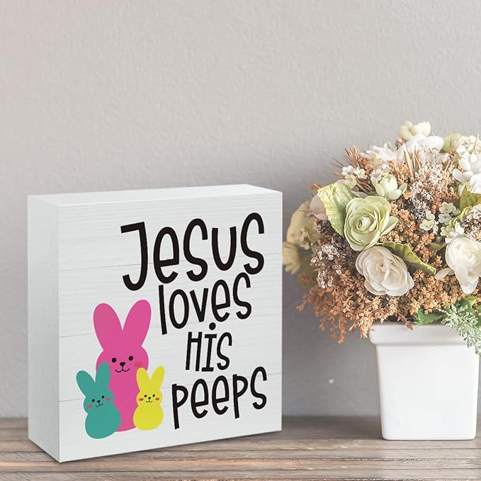 Easter Decor Indoor Easter Party Jesus Decorations Farmhouse Easter Peeps Bunny Rabbit Egg Sign for Home Bathroom Room Badroom Table Mantle Office Dessk Decor