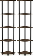 Furinno TURN-N-TUBE Corner Shelf Set of 2, 5-Tier Corner Bookshelf, Open Storage Shelves, for Organization and Storage, Living Room, Home Office, Garage, Columbia Walnut