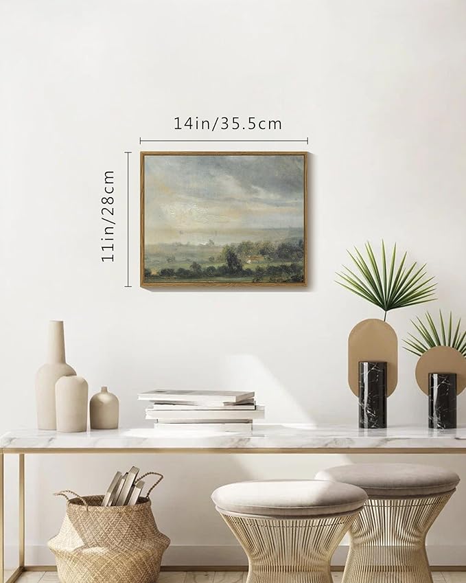 SHENIFY 11x14in Retro Rustic Village Framed Canvas Wall Art Vintage Prints Modern Kitchen Bathroom Office Decor - Natural Framed
