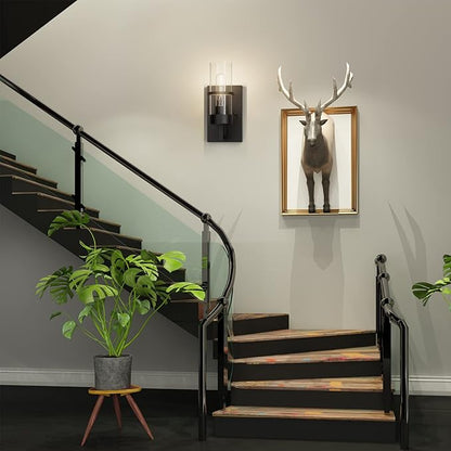 Tipace Black Wall Light Fixtures,Industrial Wall Sconces Clear Glass Wall Mount Sconce,Wall Lamp for Living Room Bedroom Hallway(Bulb not Include)