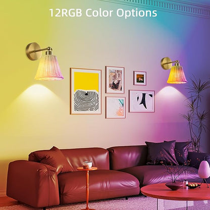 Battery Operated Wall Sconce Set of Two, Rechargeable Wall Sconces with Remote RGB 15 Colors Dimmable, Farmhouse Boho Wall Lights for Bedroom Living Room Entryway