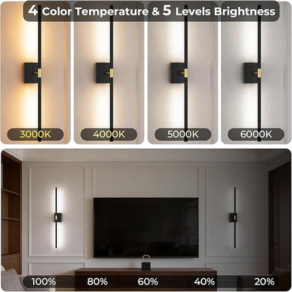 Battery Operated Wall Sconce Set of Two - 10000mAh Cordless Rechargeable Wall Sconces with Remote & Touch Control, 360°Rotate, 4CCT Dimmable Black Wall Lights for Bedroom Living Room, 31.5 inch