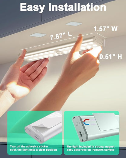SZOKLED 58-LED Motion Sensor Under Cabinet Lights Wireless, RGB Closet Light Night Lights Remote, 1100mAh Rechargeable Under Cabinet Lighting Counter Lights for Indoor Kitchen, Stair (6 Packs)