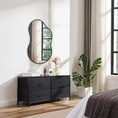 Irregular Wall Mirror, Wall Mirrors Decorative 26"x16" Black Asymmetrical Mirror Aviation Aluminum Alloy Frame for Bathroom, Living Room, Bedroom, Entryway