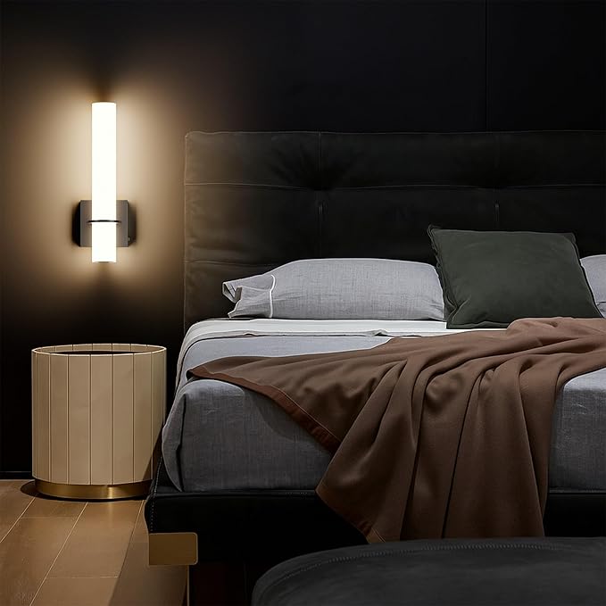 Modern Wall Sconces Set of 2, 5 Color Temperature Linear Dimmable, Adjustable Warm to Cool White, Hardwired Wall Lights for Bedroom, Living Room, Hallway (Black)