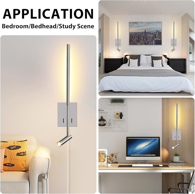 ZEROUNO Modern Plug in Wall Sconce Mounted Wall Reading Light, Corded Brushed Nickel Wall Sconce with On Off Switch, Art Deco Wall Mount Bedside Lamp for Bedroom Living Room Corner etc.