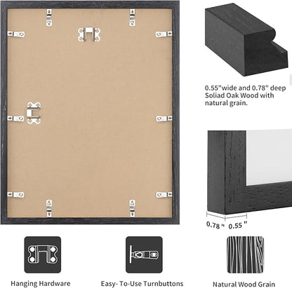 puthiac 16x20 Solid Oak Wood Picture Frame, Fits 12x16 with Mat or 16x20 Without Mat, Wall Display Only, Vertical or Horizontal, Plexi Front, 1 Pack, Black