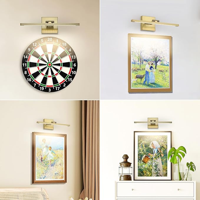 Hardwired Picture Light Brass Dimmable Modern LED Light for Pictures 15.7 Inch Long Swing Arm Art Lighting for Paintings Warm White 3000K Gallery Wall Light