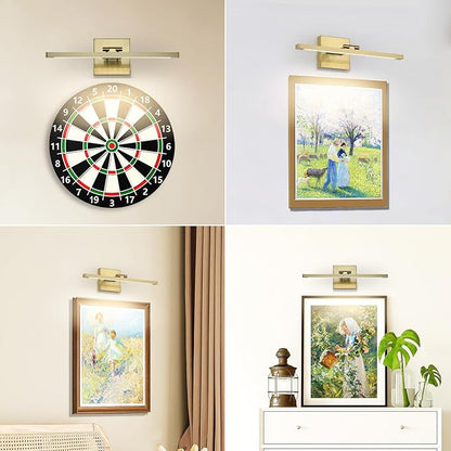Hardwired Picture Light Brass Dimmable Modern LED Light for Pictures 15.7 Inch Long Swing Arm Art Lighting for Paintings Warm White 3000K Gallery Wall Light