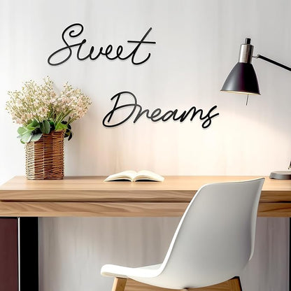 Sweet Dreams Wall Decor Metal Wall Art Large Modern Living Room Farmhouse Sign for Bedroom Black Metal Wall Art for Office and Home Wall Decor (Black, Farmhouse)
