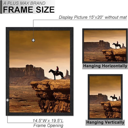 A PLUS MAX 15x20 Picture Frame Set of 3, Black Engineered Wood Frame for 15 x 20 Inch Picture Poster Photo, Light Weight 15 by 20 Frame with Wood-grain for Wall - 3 Pack/Black/15 x20