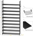 Shoe Rack, 10 Tier Shoe Storage Organizer with Hooks,Fit 40-45 Pairs Shoes,Metal Tall Shoe Shelf for Closet,Entryway, Hallway,Garage,Bedroom,Cloakroom