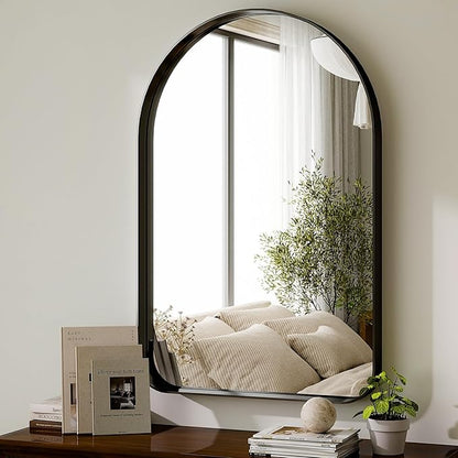GLSLAND 20”x30“ Arched Bathroom Mirror - Black Aluminum Alloy Framed Wall Mirror, Arch Matted Vanity Mirror for Bedroom, Entryway Home Decor