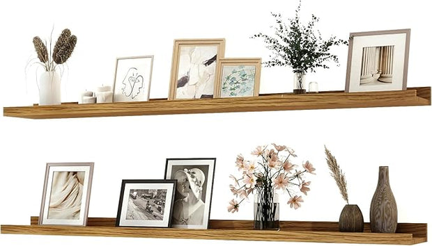 Long Floating Shelves for Wall Decor, Long Wall Mounted Storage Shelf for Bedroom, Living Room, Bathroom, Kitchen, Nursery, Display Picture Ledge Shelf with Lip Set of 2-48 Inches, Oak