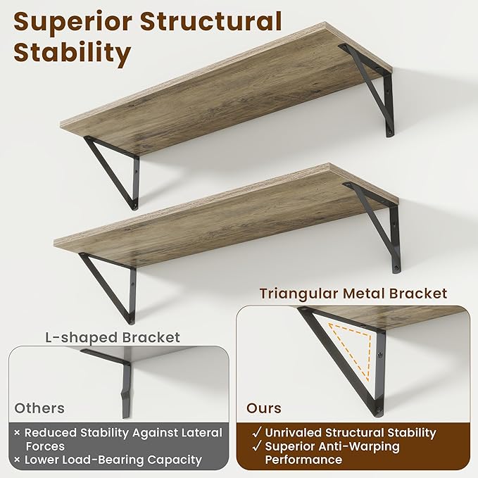 Floating Shelves with Black Metal Brackets Set of 2,30