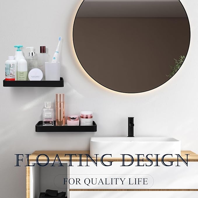 Z metnal Small Glass Bathroom Shelves, Matte Black Floating Shelf, Mini Wall Mounted Shelf (Dark Glass, 11.8 inch/30cm)
