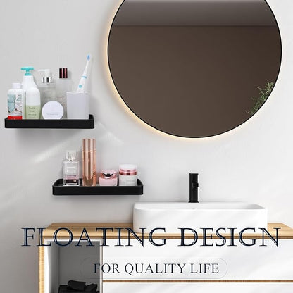 Z metnal Small Glass Bathroom Shelves, Matte Black Floating Shelf, Mini Wall Shelf Organizer, Wall Mounted (Dark Glass, 10 inch/25cm)