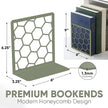 GEOMOD Geometric Honeycomb Sage Metal Bookends Decorative - Tall Sturdy Book Ends for Shelves - Modern Heavy Duty Bookend Stopper - Office or Home Book Shelf Holder - 6x3.25x6.25 Inches-2 Pair