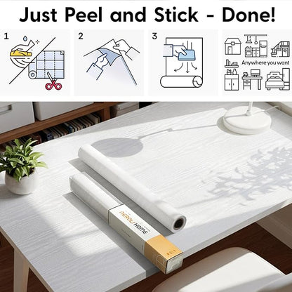 White Wood Grain Contact Paper, 17.3" x 118" Peel and Stick Wallpaper, Self-Adhesive Thick Textured Vinyl Wrap for Kitchen Cabinets, Countertop, Furniture, Waterproof DIY Decor