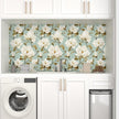 Modern Green White Flowers Wallpaper Blue Floral Peel and Stick Contact Paper 17.5