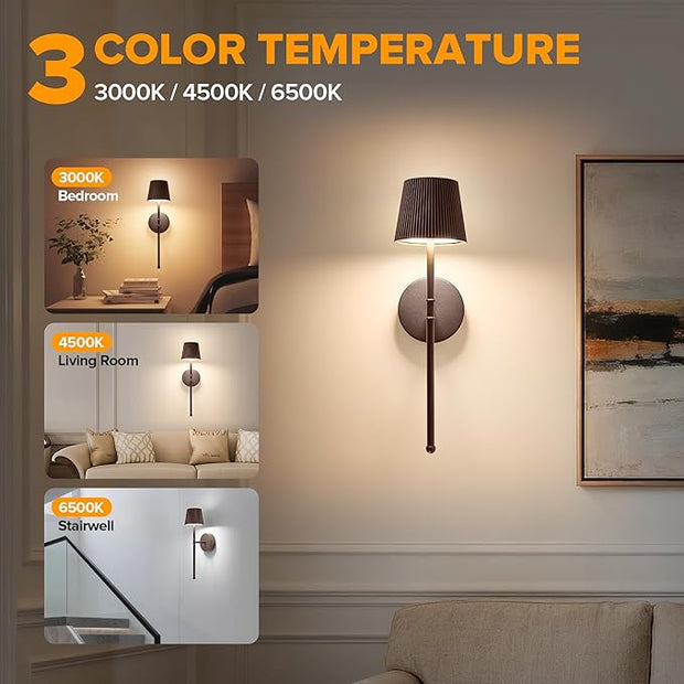 LUTEC Cordless Wall Sconces Set of 2, 5200mAh Wireless Rechargeable Battery Operated LED Wall Lamps, 3 Color Stepless Dimming Portables Lightings for Wall Painting/Living Room/Bedroom/Hallway Decor
