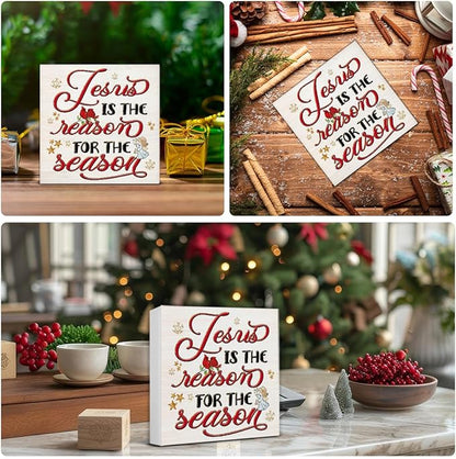 Christmas Sign Decor, Christmas O Holy Night Jesus Decorations, Jesus Is the Reason for the Season Wooden Sign Rustic Home Decor 5 x 5 Inches