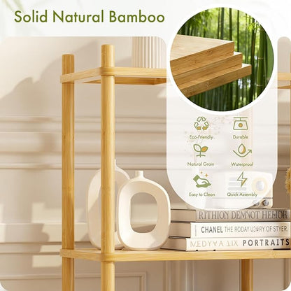 3 Tier Book Shelf, Wide Bamboo Bookshelf, Bookcase with 6 Open Display Shelves, Bookshelves Storage Organizer for Small Place, Standing Shelf Units for Living Room, Bedroom, Bathroom, Office