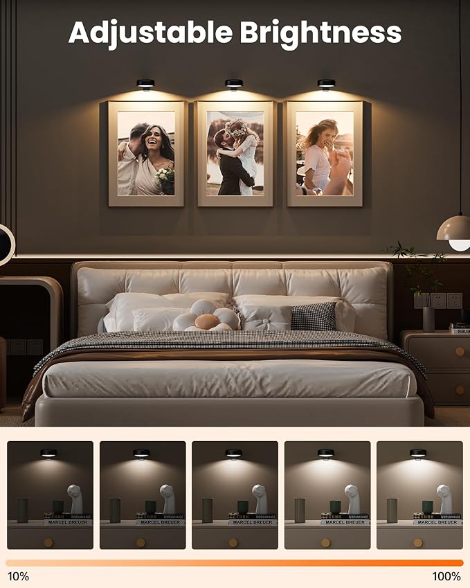 Picture Lights for Wall,Wireless 2000mAh Rechargeable Magnetic LED Puck Lights with Remote,3 Color Temps and 12 RGB,Dimming & Timer,Art Frame Light for Painting Display,Photos,Wall Decor(6 Pack)