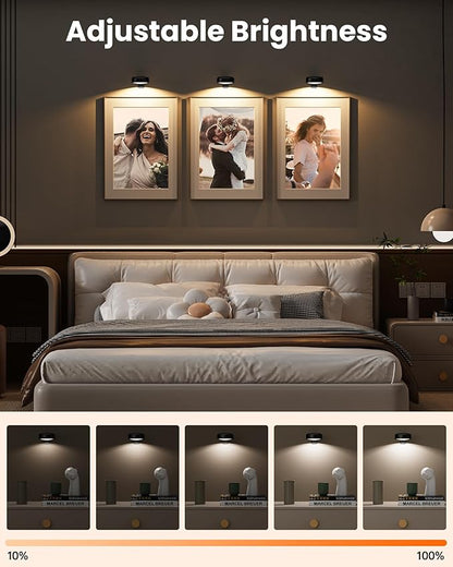 Picture Lights for Wall,Wireless 2000mAh Rechargeable Magnetic LED Puck Lights with Remote,3 Color Temps and 12 RGB,Dimming & Timer,Art Frame Light for Painting Display,Photos,Wall Decor(6 Pack)