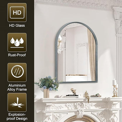 Arch Wall-Mounted Mirror Aluminum Alloy Frame Bathroom Wall Mirror for Vanity Living Room, Bedroom Entryway Room Home Decor 20"x16"
