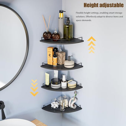 Corner Shelf Wall Mount, Floating Corner Shelves, Set of 4 Corner Wall Shelf Organizer,Rustic Wood Wall Storage Display Shelves forLiving Room Bedroom Bathroom Kitchen,Black