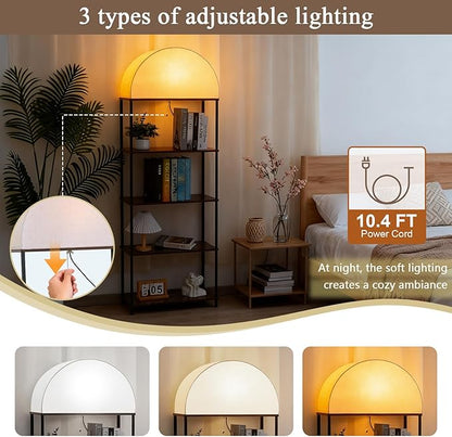 Lighted Arched Bookshelf, 4 Tier Arch Bookcase with Lights, Tall Book Shelf for Ornaments/CDs, Display Storage Shelves for Bedroom/Living Room/Home/Office, Rustic Brown