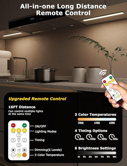 16" Ultra-Thin Under Cabinet Lighting Wireless, Aluminum Alloy Under Counter Lights for Kitchen, 3-Color-Temps Magnetic Closet Lights, Rechargeable Motion Sensor Light Indoor (4 Pack, Silver)