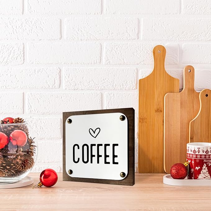 HALUOSI Rustic Coffee Sign Decor, Wooden Box Signs Art, 5.9x5.9 Inch, Multicolor 01, Wood Material