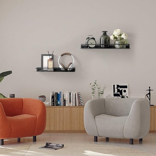 Metal Wall Shelf, Metal Floating Shelf, Black Floating Shelf, Small Shelf for Wall, Display Shelves for Bathroom Bedroom Kitchen (Black, 12Inch)