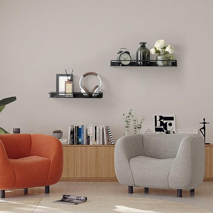 Metal Wall Shelf, Metal Floating Shelf, Black Floating Shelf, Small Shelf for Wall, Display Shelves for Bathroom Bedroom Kitchen (Black, 16Inch)