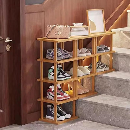 SAN HE Bamboo Shoe Rack 3Tier- Vertical Shoe Rack for Small Spaces, Tall Narrow Shoe Rack Organizer for Closet Entryway Corner Garage and Bedroom,Skinny Shoe Shelf with Free Stackable DIY