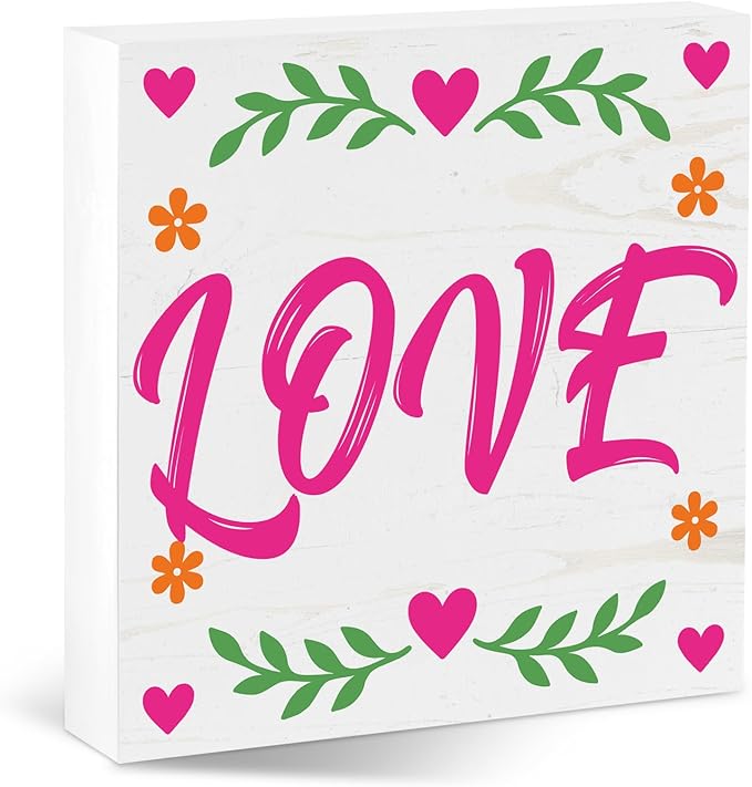 Valentines Table Decor, Happy Valentine's Day Home Office Sign for Porch Tiered Tray Shelf Party, Romantic Gifts Decorations for Wife Daughter Dad Husband Women